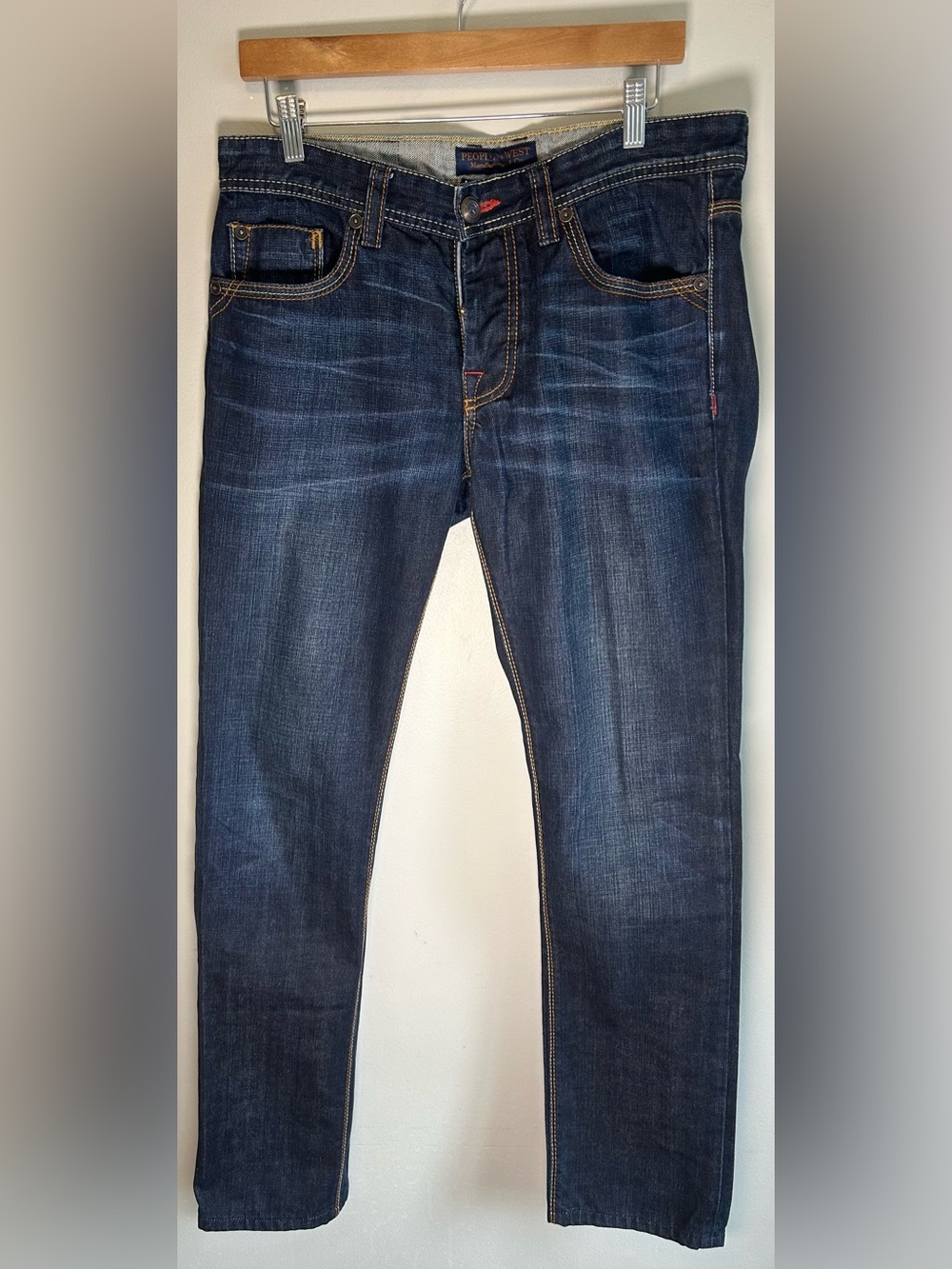 PEOPLE vs WEST Men’s Denim Jeans Size 32X32 Button Fly USA Made Dark Wash NWOT